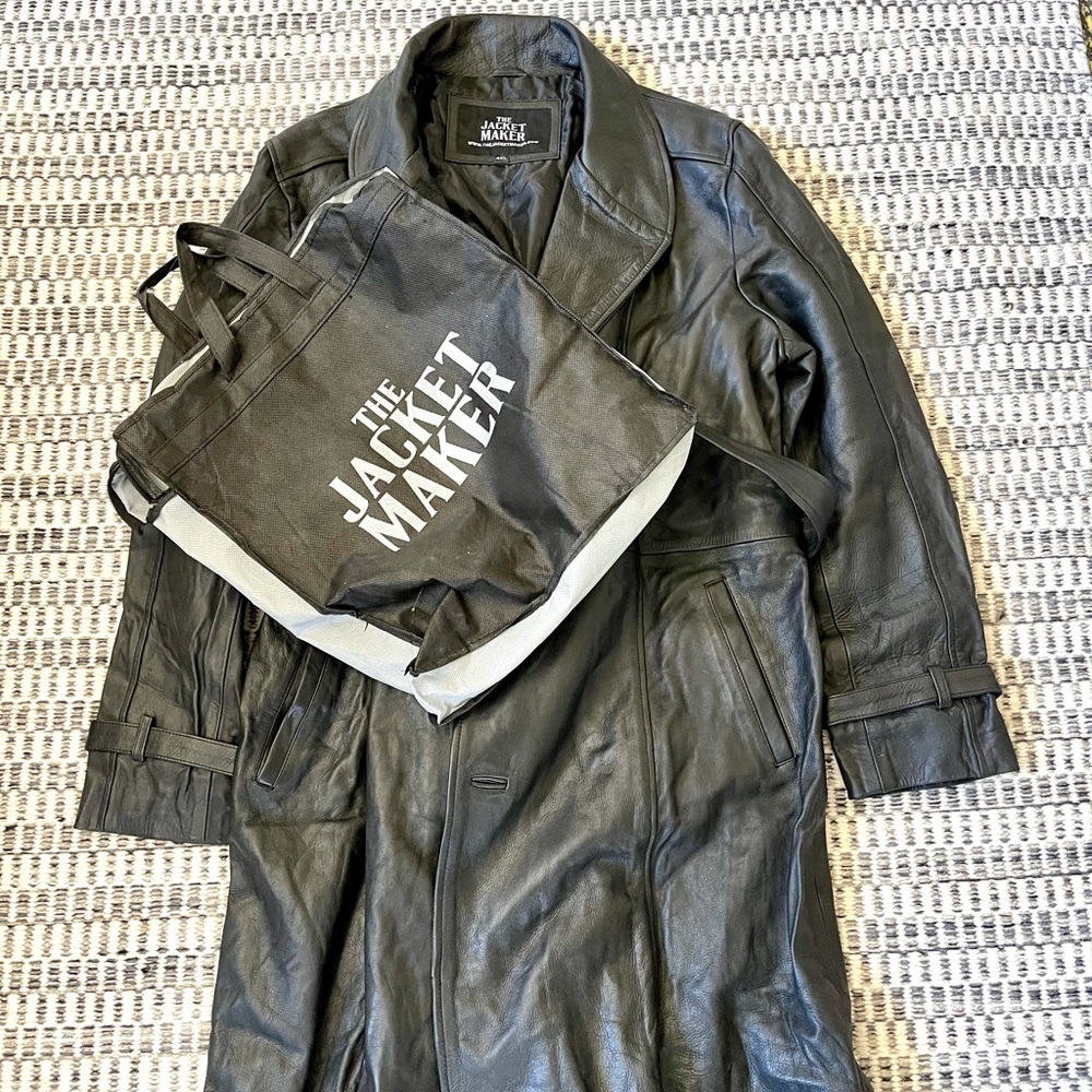 Daniel Black Leather Trench Coat - Picture 14 of 15